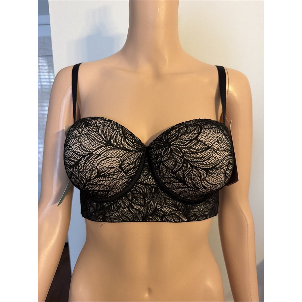 Leonisa High Profile Back Smoothing Full Coverage Bra Black Lace Size:34 NWT